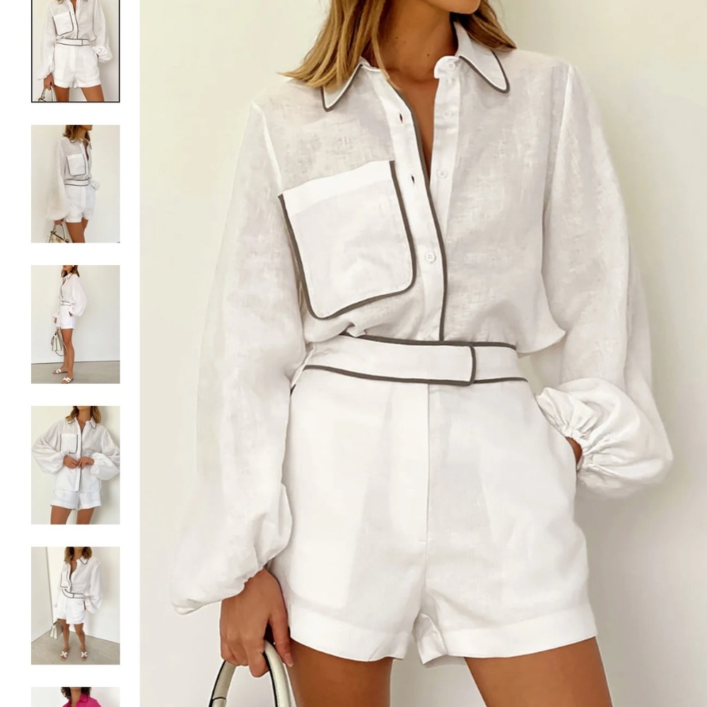 NWT Commense Cotton & Linen Contrast Trim Two Piece Shorts Set